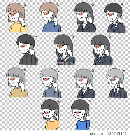 緊張しながら電話する人のセット 緊張しながら電話する人のセット 129545141