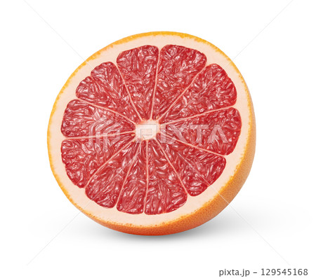 Ripe half of pink grapefruit. Citrus fruit isolated. Pink grapefruit half with clipping path and full depth of field. 129545168