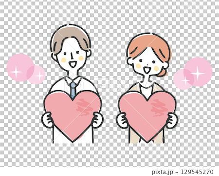 Businessman and businesswoman holding a heart 129545270