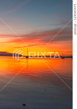 Dramatic sunset over Lake Constance, Allensbach, Germany 129545475
