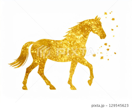 金箔風の馬　干支午　豪華な和風年賀状デザイン 129545623