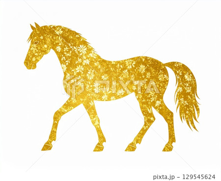 金箔風の馬　干支午　豪華な和風年賀状デザイン 129545624