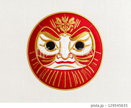 刺繍の達磨 和風縁起物デザイン 正月・年賀状用イラスト 刺繍の達磨 和風縁起物デザイン 正月・年賀状用イラスト 129545635