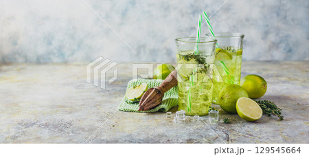 Lime Lemonade with thyme and ice. Lime Lemonade with thyme and ice. 129545664