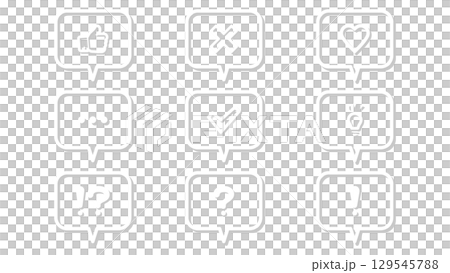 A set of 9 speech bubbles with icons made up of white lines 129545788