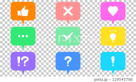 Colorful speech bubble set with 9 different icons Colorful speech bubble set with 9 different icons 129545790
