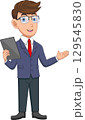 Young businessman holding mobile phone tablet cartoon 129545830