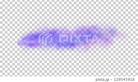 Thick blue exhaust smoke cloud trail isolated on black background from aircraft or vehicle with combustion engine 129545918