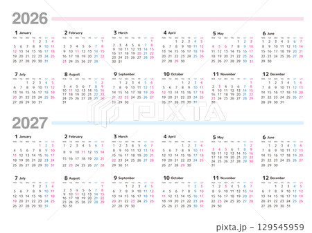 2026-2027年 年間カレンダー 月曜始まり 2026-2027年 年間カレンダー 月曜始まり 129545959