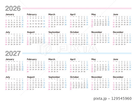 2026-2027年 年間カレンダー 日曜始まり 日本の祝日表記はありません。 2026-2027年 年間カレンダー 日曜始まり 日本の祝日表記はありません。 129545960