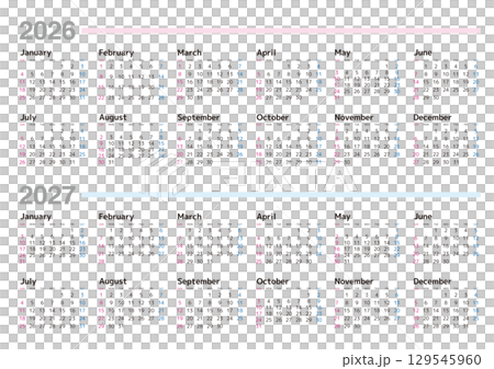 2026-2027年 年間カレンダー 日曜始まり 日本の祝日表記はありません。 2026-2027年 年間カレンダー 日曜始まり 日本の祝日表記はありません。 129545960