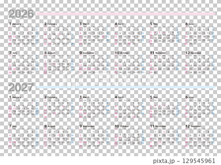 2026-2027 年曆（週日開始） 129545961