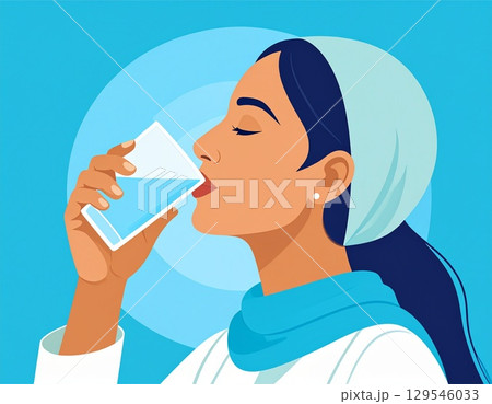 水を飲む人物イラスト 129546033