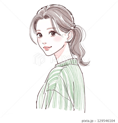 水彩画・手描きの女性・女の子のイラスト素材 129546104