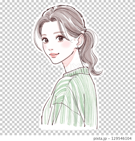 水彩画・手描きの女性・女の子のイラスト素材 129546104