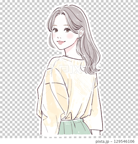 Watercolor and hand-drawn illustration material of women and girls Watercolor and hand-drawn illustration material of women and girls 129546106