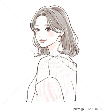 水彩画・手描きの女性・女の子のイラスト素材 129546108