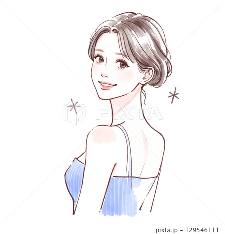 水彩画・手描きの女性・女の子のイラスト素材 129546111