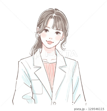 水彩画・手描きの女性・女の子のイラスト素材 129546115