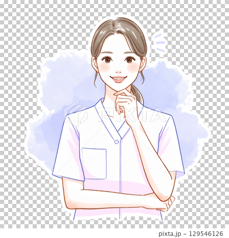 水彩画・手描きの女性・女の子のイラスト素材 129546126