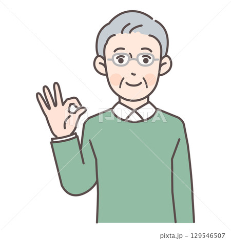 OKサインを出すシニア男性 129546507