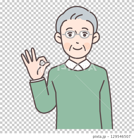 OKサインを出すシニア男性 129546507