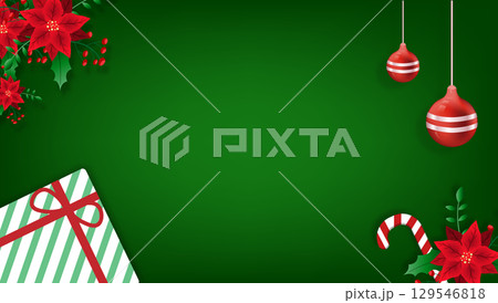 Christmas landing page or background with gift box, flowers for posters, banners, brochure and other winter events. Christmas landing page or background with gift box, flowers for posters, banners, brochure and other winter events. 129546818