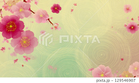 春の桜と和風模様の背景デザイン 春の桜と和風模様の背景デザイン 129546907