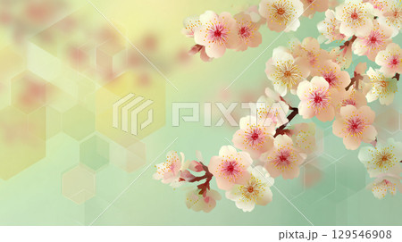 春の桜の花と幾何学模様の背景イラストレーション 129546908