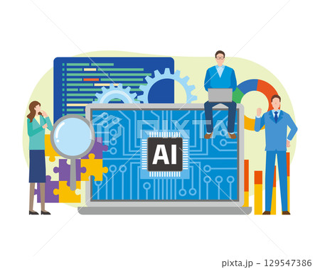 人工知能とパソコンを活用する人々 人工知能とパソコンを活用する人々 129547386
