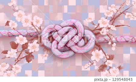 和風デザイン：桜と水引の伝統美 129548043