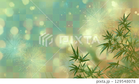 和風花火と竹の幻想的な背景イメージ 129548078