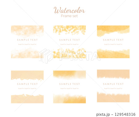 水彩テクスチャのフレームセット　パステルカラー　オレンジ系 129548316