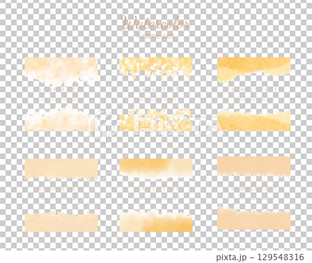 水彩テクスチャのフレームセット　パステルカラー　オレンジ系 129548316