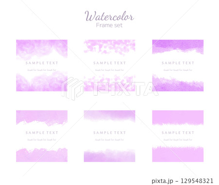 水彩テクスチャのフレームセット　パステルカラー　パープル系 129548321