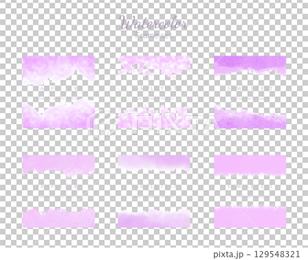 水彩テクスチャのフレームセット　パステルカラー　パープル系 129548321