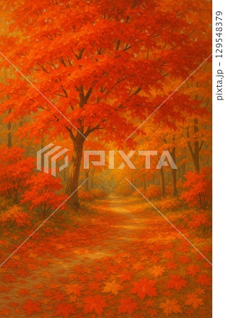 美しい秋、紅葉の道 129548379