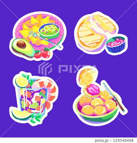 Vibrant Hand Drawn Flat Illustrations of Popular Latin Dishes Sticker Collection Vibrant Hand Drawn Flat Illustrations of Popular Latin Dishes Sticker Collection 129548498
