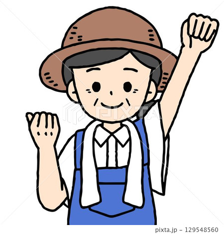 農家の女性がガッツポーズをしている 農家の女性がガッツポーズをしている 129548560