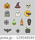 Set of Halloween Themed Vector Icons: Spooky Symbols and Stickers 129548589