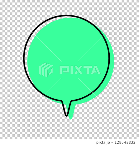 A simple speech bubble with misaligned lines, pointing downward in a circular shape A simple speech bubble with misaligned lines, pointing downward in a circular shape 129548832