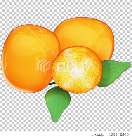 Realistic 3D Kumquat Fruit with Leaf Isolated with Transparent Background Realistic 3D Kumquat Fruit with Leaf Isolated with Transparent Background 129548860