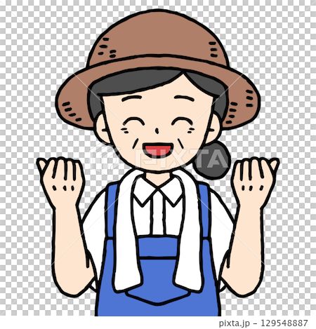 農家の女性がガッツポーズをしている 129548887