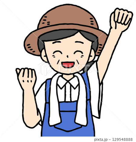 農家の女性がガッツポーズをしている 129548888