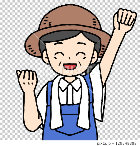 農家の女性がガッツポーズをしている 129548888
