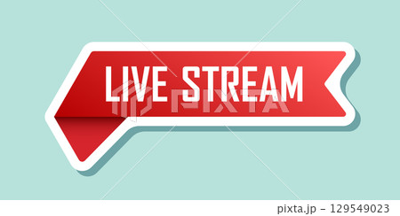 Live stream button sticker icon in flat style. Webinar vector illustration on isolated background. Streaming sign business concept. 129549023