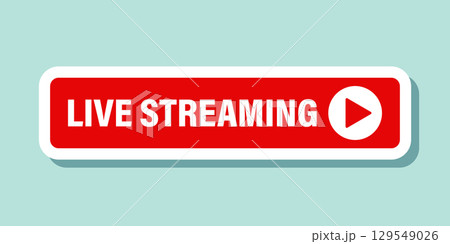 Live stream button sticker icon in flat style. Webinar vector illustration on isolated background. Streaming sign business concept. 129549026