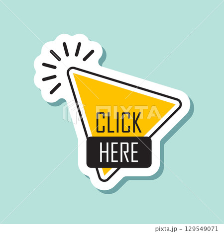 Click here banner sticker icon in flat style. Ecommerce vector illustration on isolated background. Shopping button sign business concept. 129549071