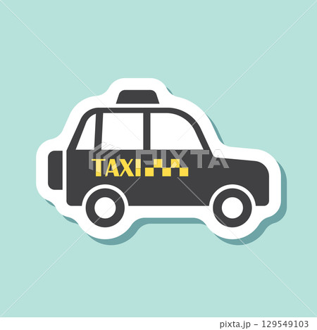 Taxi car service sticker icon in flat style. Cab vector illustration on isolated background. Delivery company sign business concept. Taxi car service sticker icon in flat style. Cab vector illustration on isolated background. Delivery company sign business concept. 129549103