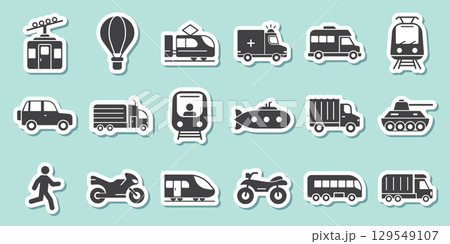 Transport sticker icon set collection in flat style. Transportation vector illustration on isolated background. Vehicle sign business concept. 129549107
